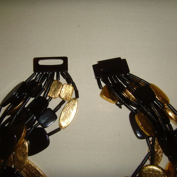 MONIES Gerda Lynggard Multi-Strand Black and Gold Leaf Statement Necklace - Picture 14 of 16